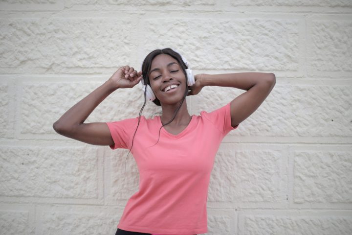 A girl wearing headsets