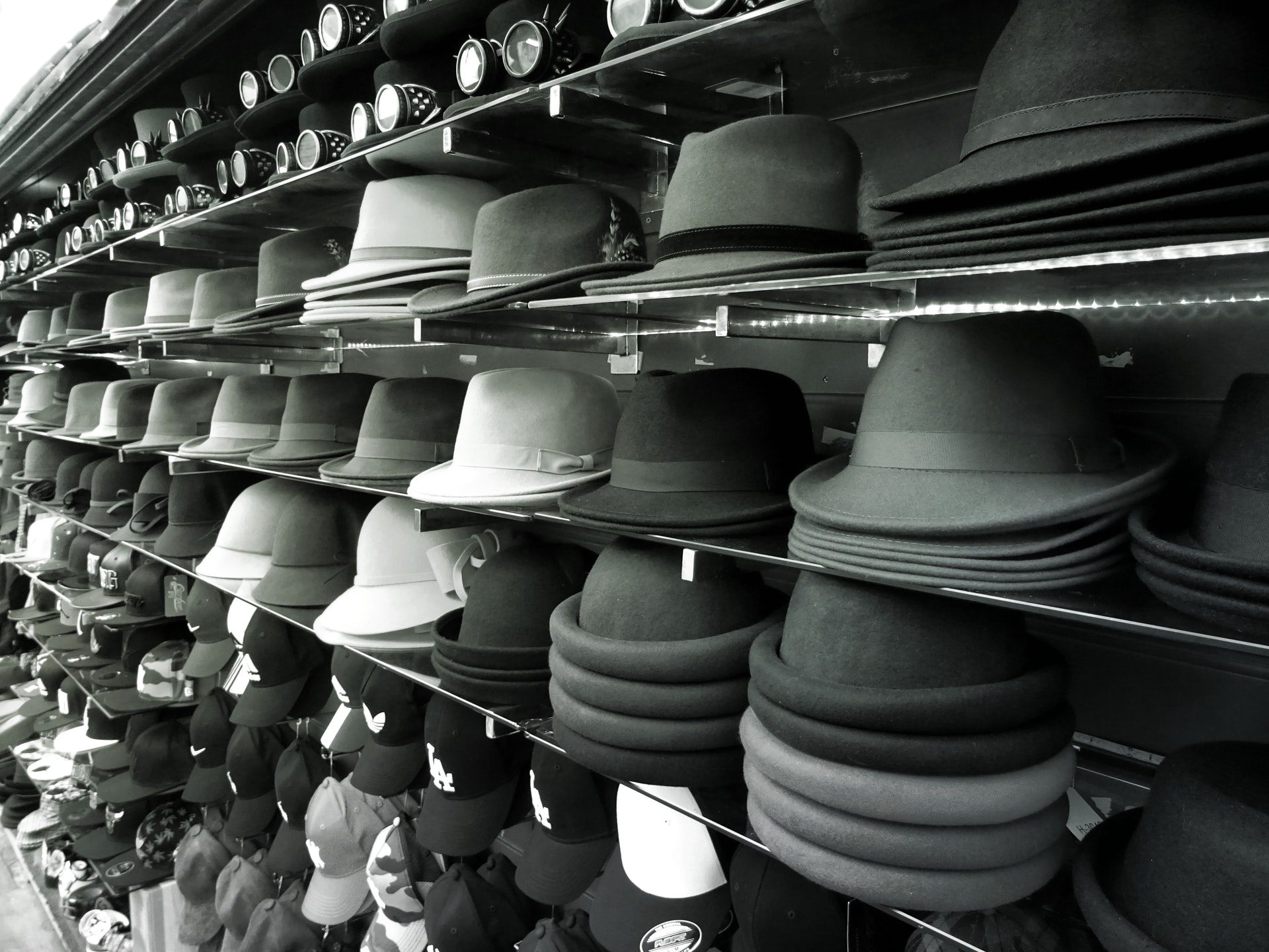 hats on shelves